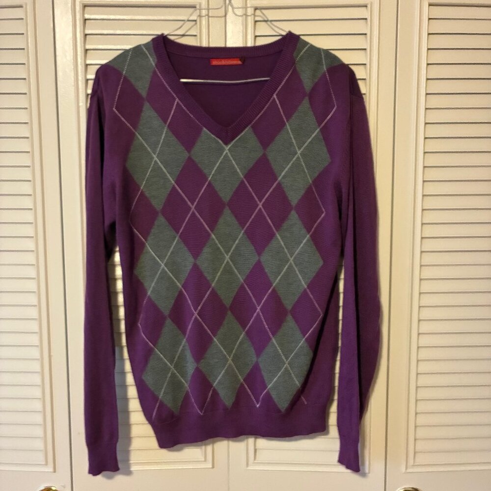 Stockhomme Purple V-Neck Argyle Sweater